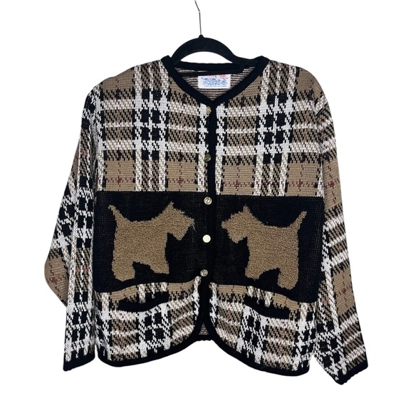 Vintage Tally-Ho women's cardigan sweater plaid pattern with Scottie dogs size M - Picture 1 of 3